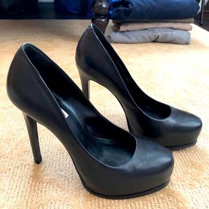 Kelsi Dagger Black Leather Platform Heels